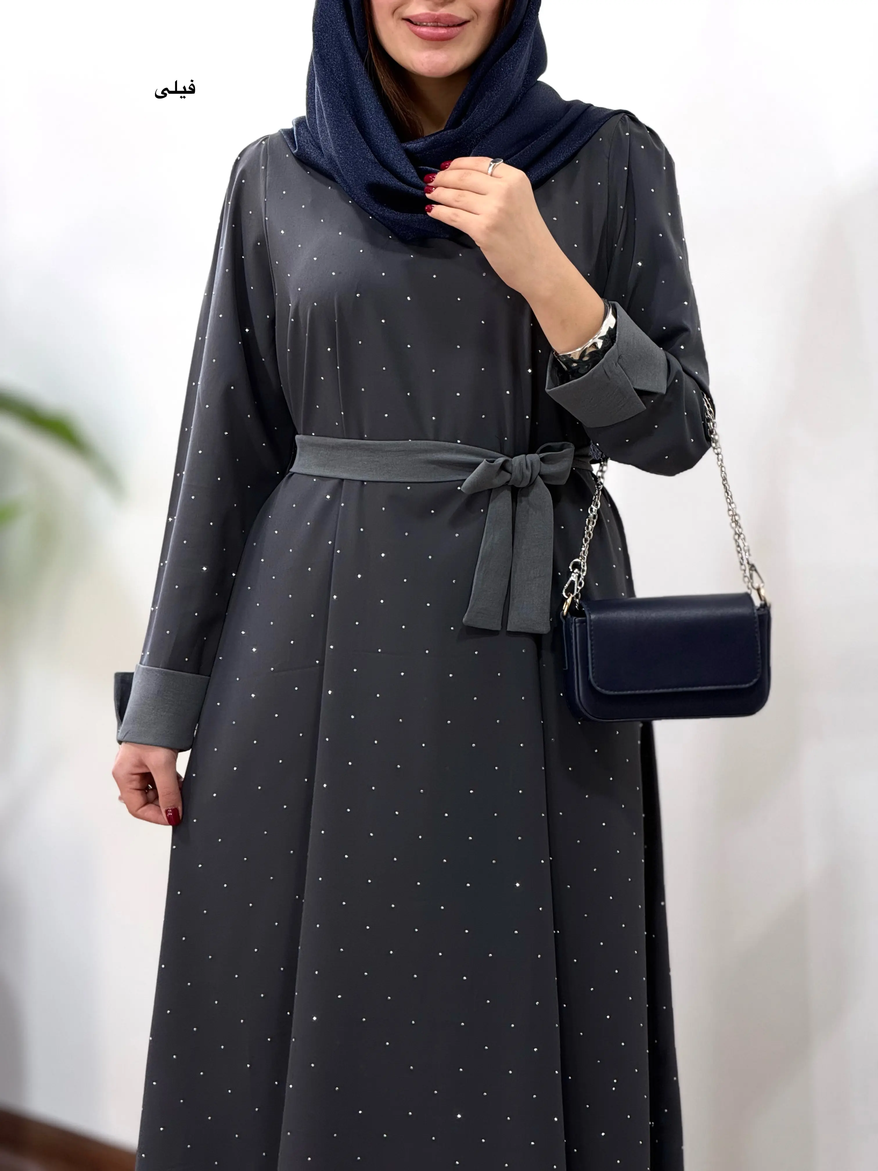 پیراهن مانتویی بلند نگین